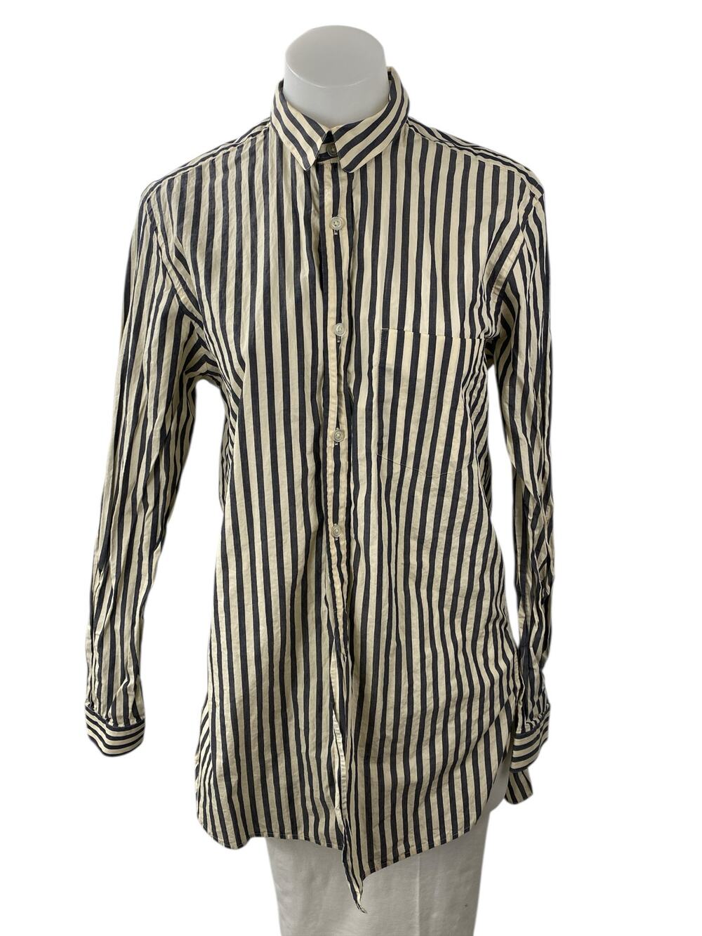 Le31 Simons Women's Black Beige Striped Long Sleeve Button Down Shirt Top Size M